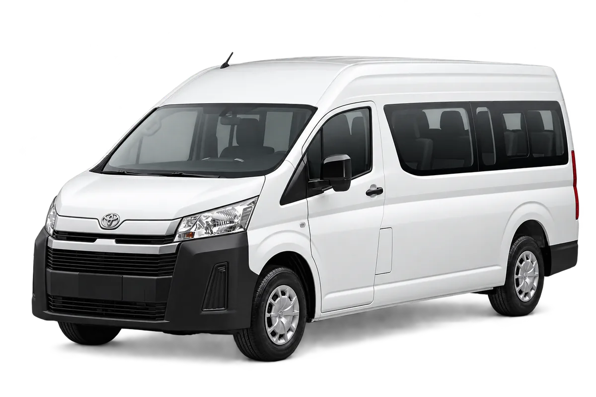 Toyota Hiace — صورة توضيحية للمركبة؛ قد تُوفَّر مركبة مماثلة
