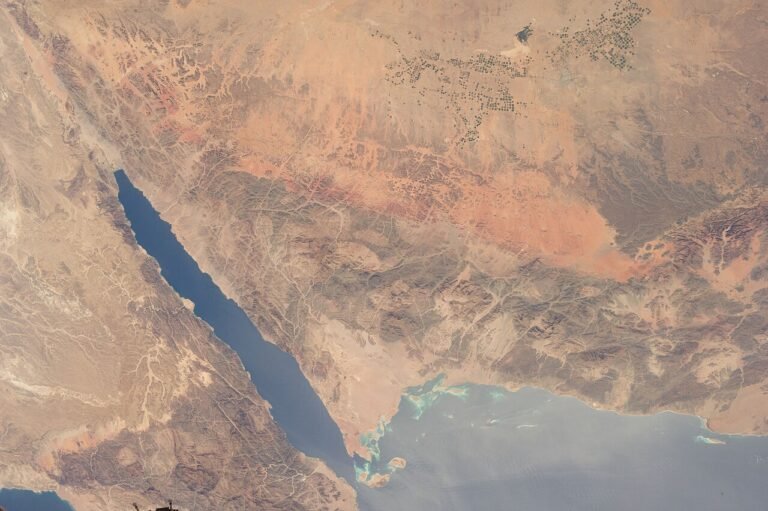 Satellite view of the mountainous NEOM region of northwest Saudi Arabia
