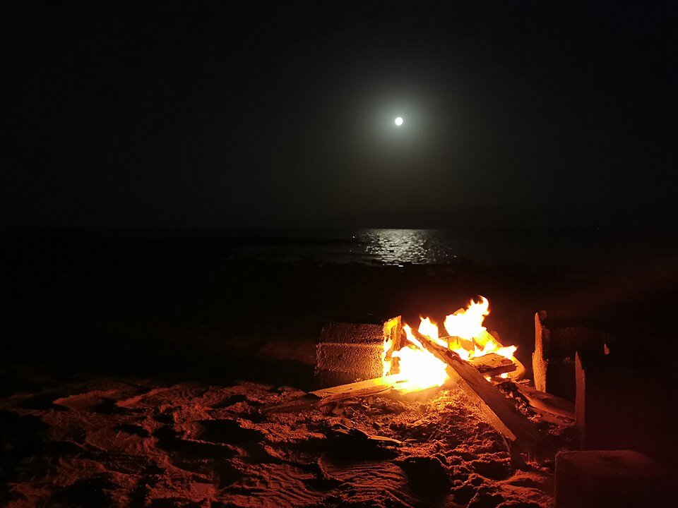 A campfire in the desert near Tabuk, Saudi Arabia