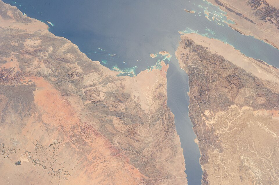 Aerial view of Saudi Arabia's northwestern mountain terrain near Trojena