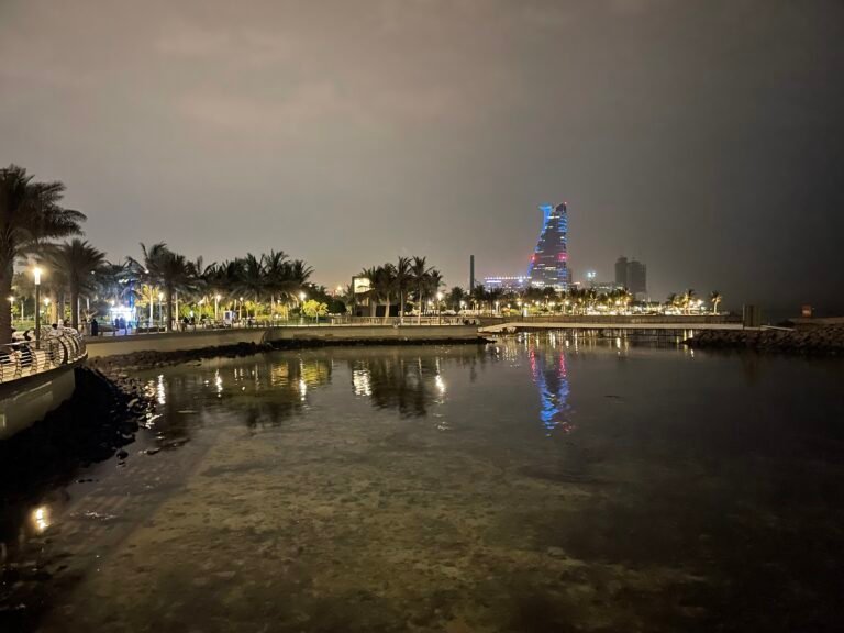 Jeddah Corniche at night, home to the Saudi Arabian Grand Prix street circuit
