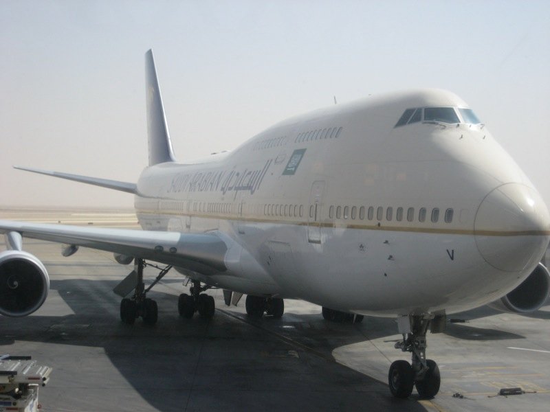 A Saudi Arabian Airlines aircraft at Riyadh airport, an option for long domestic distances