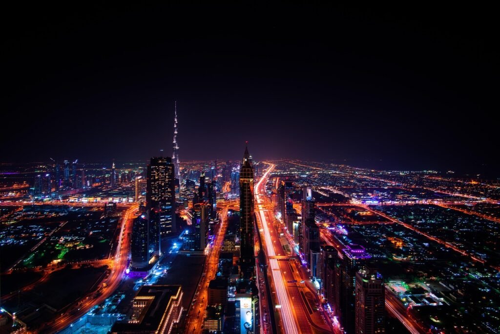 Riyadh city skyline lit up at night during entertainment season