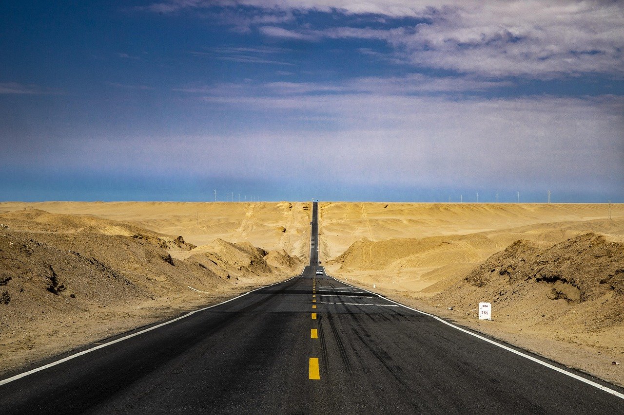 Desert highway stretching toward the horizon in north west Saudi Arabia