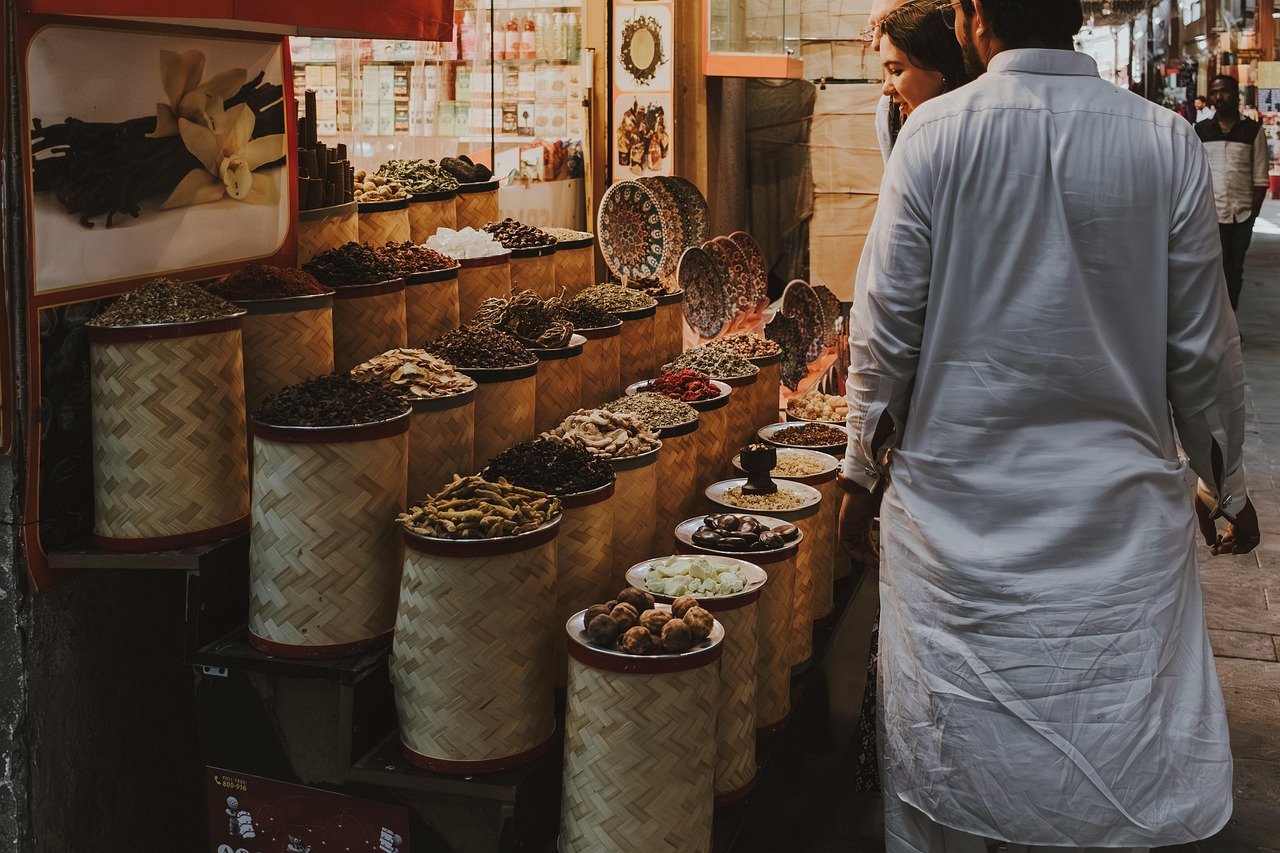 Traditional souq stall in Taif with local produce on display