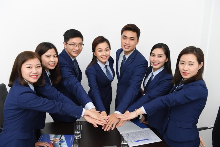 Business team of colleagues discussing a project together